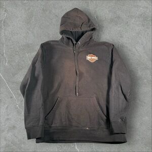 Harley Davidson‎ Hoodie Mens Medium Black Y2K Shield Logo Double Sided Biker